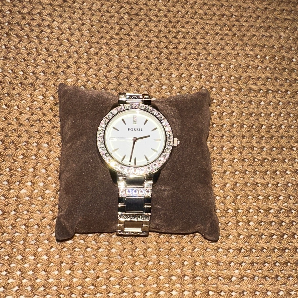 Fossil Stainless Steel Silver Watch with Sparkling Accents